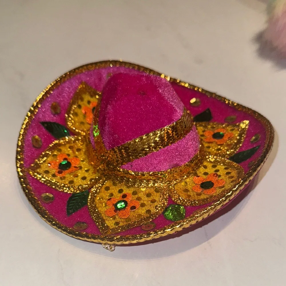 Mini Sombrero Pink Gold Decorative Hat miniature Mexico souvenir cinco de mayo - Picture 1 of 7